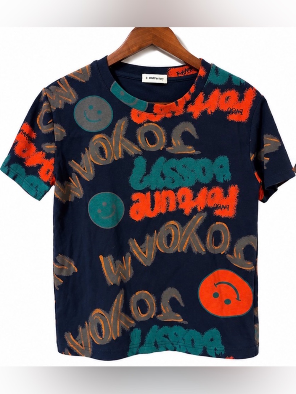 Mimi Factory Tee in Navy with Orange & Teal Prints